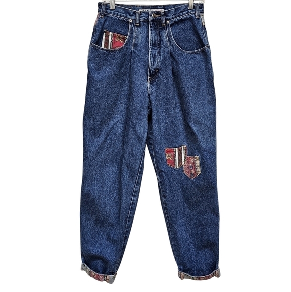 NO! Jeans Absolutely Blue Denim - NO! Jeans Absolutely Blue vintage 80s high waist patchwork mom jeans